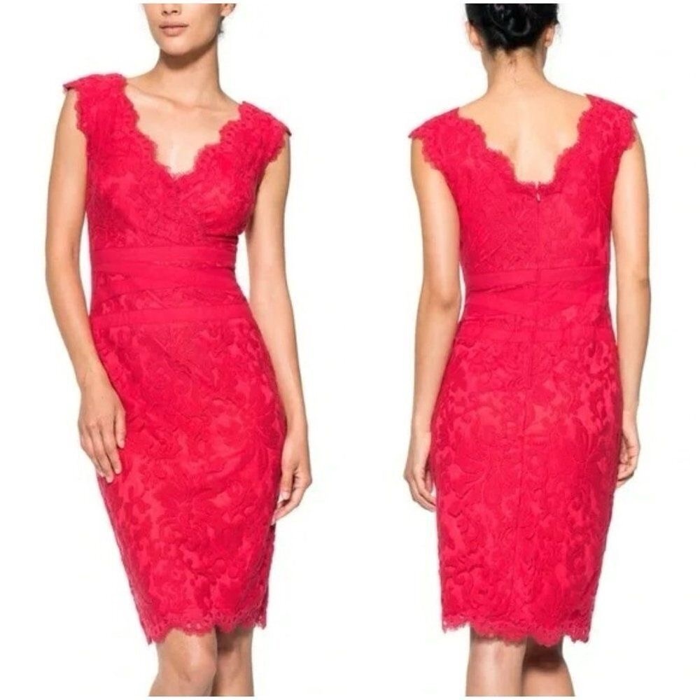 Tadashi Shoji Red Lace Pencil Dress Size 8